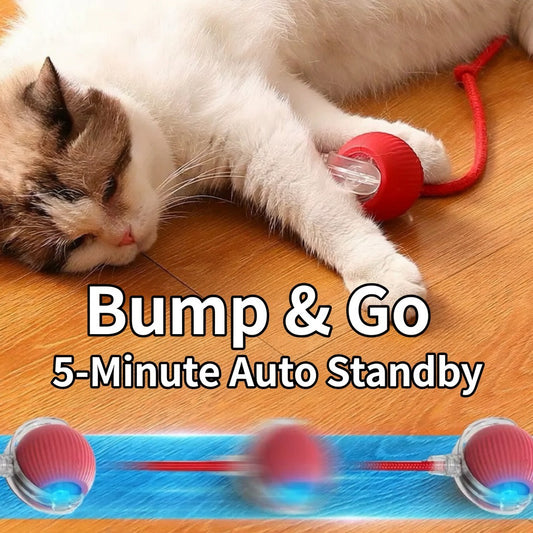 Automatic Self-Rolling Cat Toy Ball with Rope, Bite Resistant Bouncing Interactive Pet Ball for Indoor Kitten & Cat Self Play