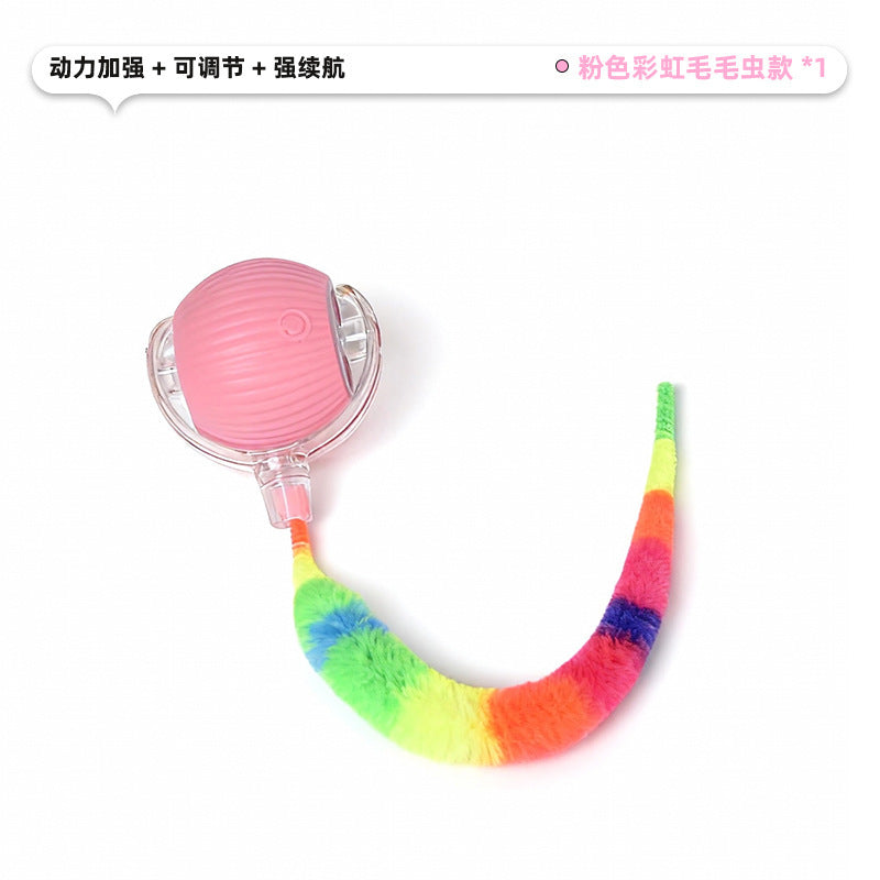 Automatic Self-Rolling Cat Toy Ball with Rope, Bite Resistant Bouncing Interactive Pet Ball for Indoor Kitten & Cat Self Play