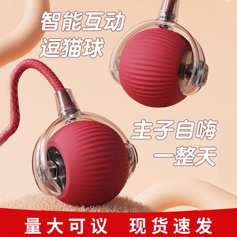 Automatic Self-Rolling Cat Toy Ball with Rope, Bite Resistant Bouncing Interactive Pet Ball for Indoor Kitten & Cat Self Play