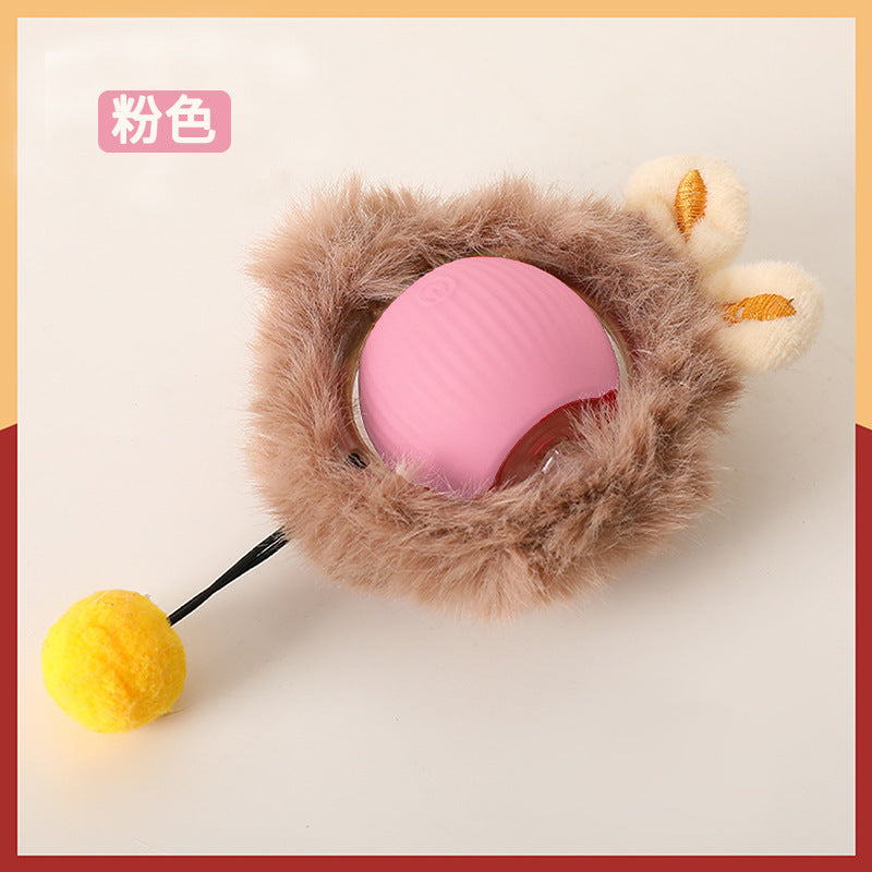 Automatic Self-Rolling Cat Toy Ball with Rope, Bite Resistant Bouncing Interactive Pet Ball for Indoor Kitten & Cat Self Play