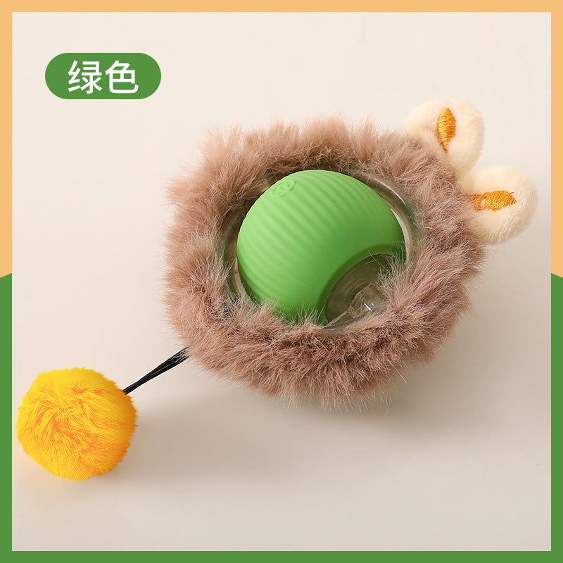 Automatic Self-Rolling Cat Toy Ball with Rope, Bite Resistant Bouncing Interactive Pet Ball for Indoor Kitten & Cat Self Play