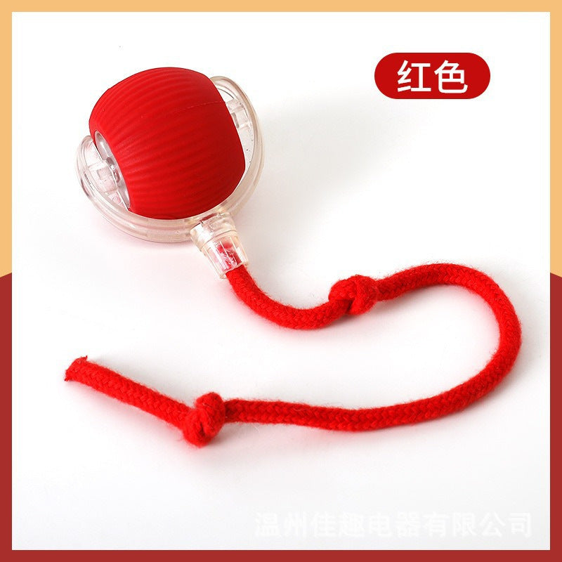 Automatic Self-Rolling Cat Toy Ball with Rope, Bite Resistant Bouncing Interactive Pet Ball for Indoor Kitten & Cat Self Play